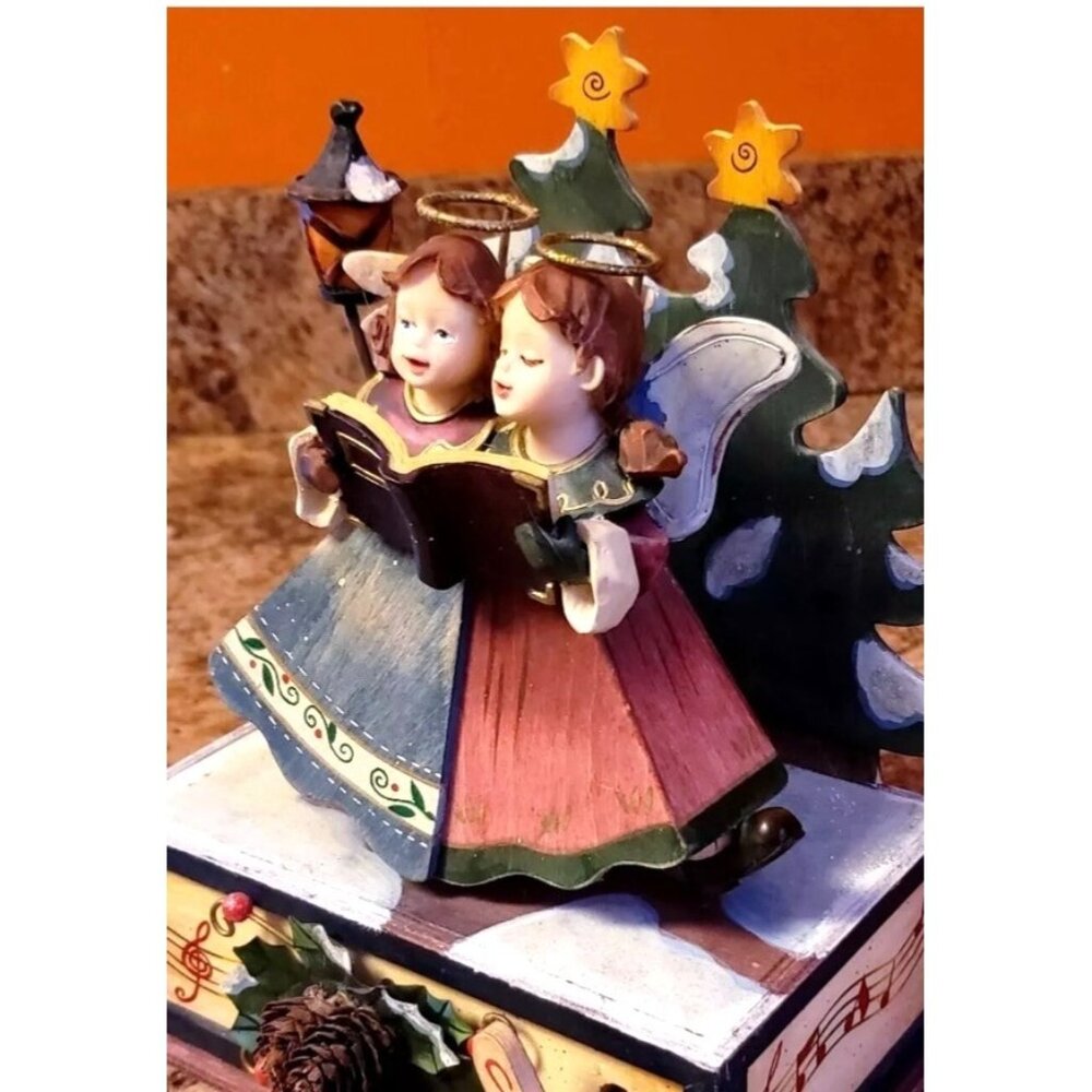 St. Nicholas Square Swaying Christmas Angels We've Heard on High Wood Music Box